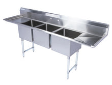 Load image into Gallery viewer, Stainless Steel Three Compartment Individual Bowl Sink W/ Double Side Drainboard