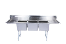 Load image into Gallery viewer, Stainless Steel Three Compartment Individual Bowl Sink W/ Double Side Drainboard