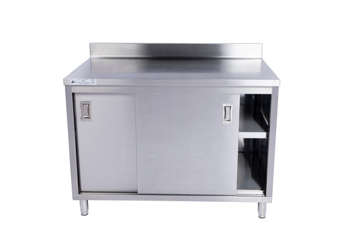 Stainless Steel Storage Welded Cabinet With 2 Sliding Doors and Backsplash