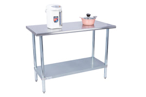 Round Edge Stainless Steel Work Table With Galvanized Under Shelf 36" Height