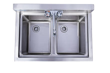 Load image into Gallery viewer, KCS-BS24 Two Bowl Under Bar Hand Sink With Swivel Faucet 26&quot;(L)x18.5&quot;(W)x30&quot;(H)