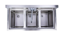 Load image into Gallery viewer, KCS-BS36 Three Bowl Under Bar Hand Sink With Swivel Faucet 38&quot;(L)x18.5&quot;(W)x30&quot;(H)