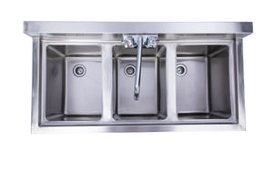 KCS-BS36 Three Bowl Under Bar Hand Sink With Swivel Faucet 38"(L)x18.5"(W)x30"(H)