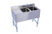 Load image into Gallery viewer, KCS-BS3-2L Two Bowl Under Bar Hand Sink With Swivel Faucet 36&quot;x18.5&quot;x30&quot; with Left Drainboard