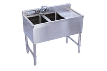 Load image into Gallery viewer, KCS-BS3-2R Two Bowl Under Bar Hand Sink With Swivel Faucet 36&quot;x18.5&quot;x30&quot; with Right Drainboard