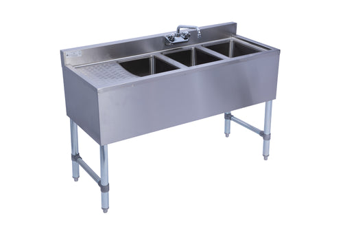 KCS-BS4-3L Three Bowl Under Bar Hand Sink With Swivel Faucet 48