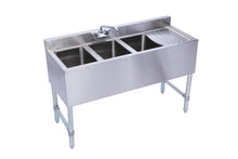 Load image into Gallery viewer, KCS-BS4-3R Three Bowl Under Bar Hand Sink With Swivel Faucet 48&quot;x18.5&quot;x30&quot; with Right Drainboard