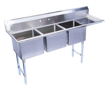 Load image into Gallery viewer, Stainless Steel Three Compartment Individual Bowl Sink W/Right Side Drainboard