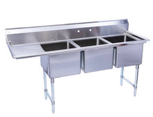 Load image into Gallery viewer, Stainless Steel Three Compartment Individual Bowl Sink W/ Left Side Drainboard