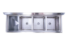 Load image into Gallery viewer, Stainless Steel Three Compartment Individual Bowl Sink W/ Left Side Drainboard