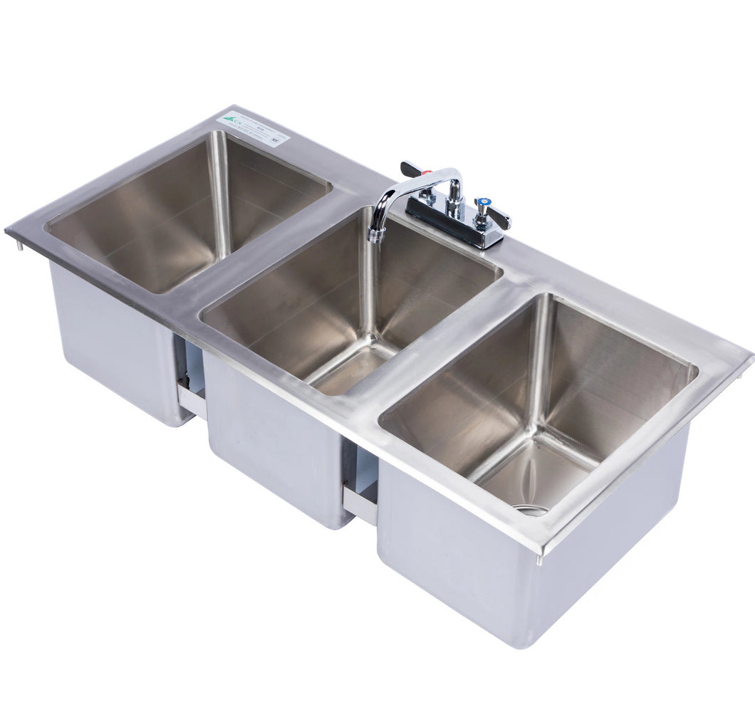 Stainless Steel 3 Bowl Drop In Sink