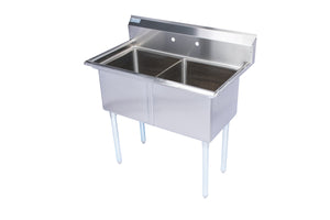 Two Compartment Stainless Steel Commercial Sink W/O Drainboard