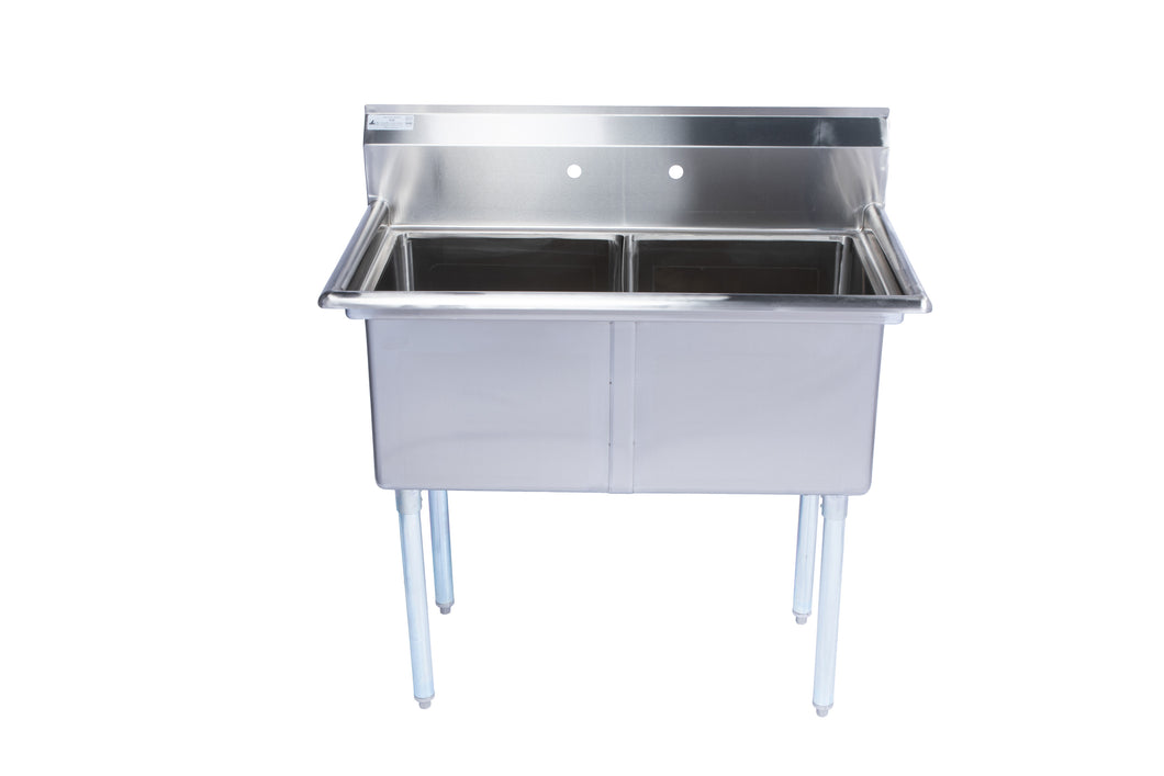 Two Compartment Stainless Steel Commercial Sink W/O Drainboard