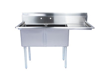 Load image into Gallery viewer, Two Compartment Stainless Steel Commercial Sink With Right Drainboard