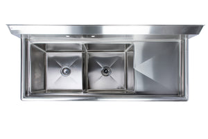 Two Compartment Stainless Steel Commercial Sink With Right Drainboard