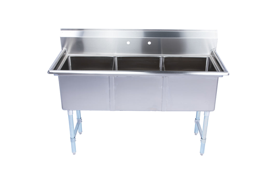 Three Compartment Stainless Steel Commercial Sink W/O Drainboard