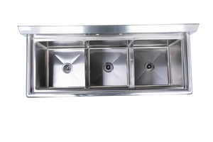 Three Compartment Stainless Steel Commercial Sink W/O Drainboard