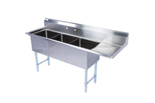 Load image into Gallery viewer, Three Compartment Stainless Steel Commercial Sink With Right Side Drainboard