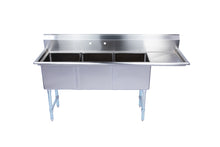 Load image into Gallery viewer, Three Compartment Stainless Steel Commercial Sink With Right Side Drainboard