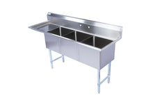 Load image into Gallery viewer, Three Compartment Stainless Steel Commercial Sink With Left Side Drainboard