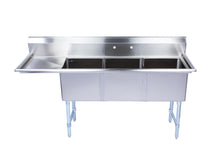 Load image into Gallery viewer, Three Compartment Stainless Steel Commercial Sink With Left Side Drainboard