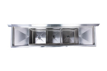 Load image into Gallery viewer, Three Compartment Stainless Steel Commercial Sink With 2 Side Drainboards