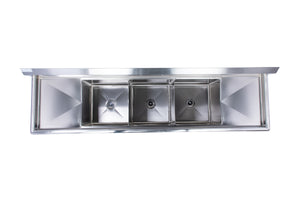 Three Compartment Stainless Steel Commercial Sink With 2 Side Drainboards