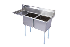 Stainless Steel Two Compartment Individual Bowl Sink with Left Drainboard