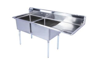 Stainless Steel Two Compartment Individual Bowl Sink with Right Drainboard