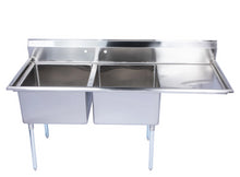 Load image into Gallery viewer, Stainless Steel Two Compartment Individual Bowl Sink with Right Drainboard