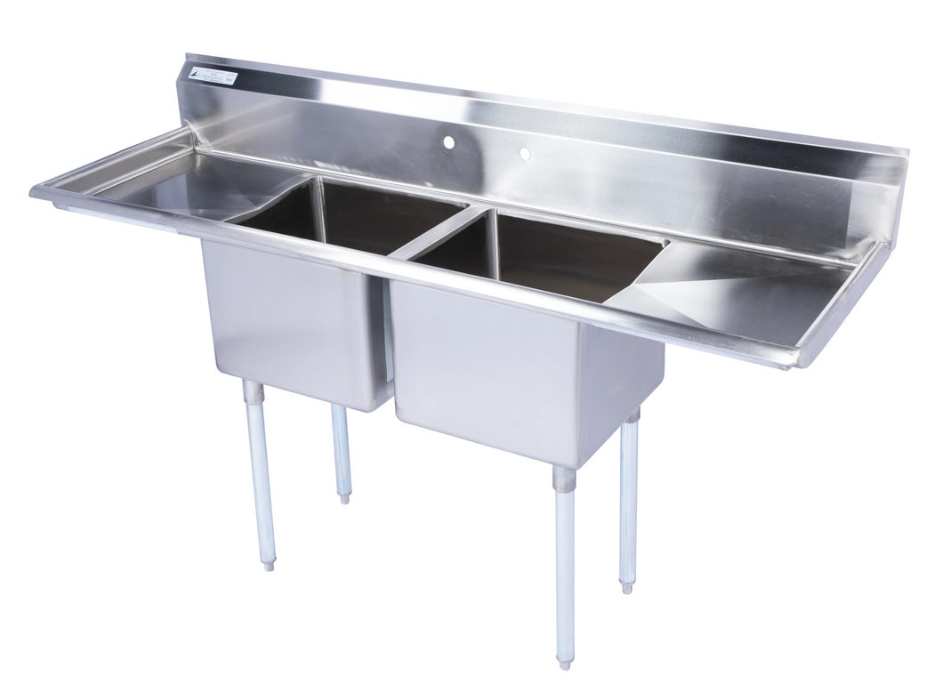 Stainless Steel Two Compartment Individual Bowl Sink with Double Side Drainboard