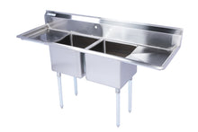 Load image into Gallery viewer, Two Compartment Stainless Steel Commercial Sink With 2 Side Drainboards