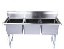 Load image into Gallery viewer, Stainless Steel Three Compartment Individual Bowl Sink