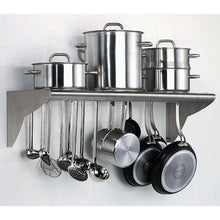 Load image into Gallery viewer, Stainless Steel Wall Mount Pot Rack Shelf w/18 Hooks