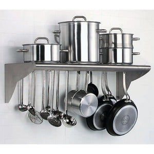 Stainless Steel Wall Mount Pot Rack Shelf w/18 Hooks