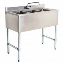 Load image into Gallery viewer, KCS-BS36 Three Bowl Under Bar Hand Sink With Swivel Faucet 38&quot;(L)x18.5&quot;(W)x30&quot;(H)